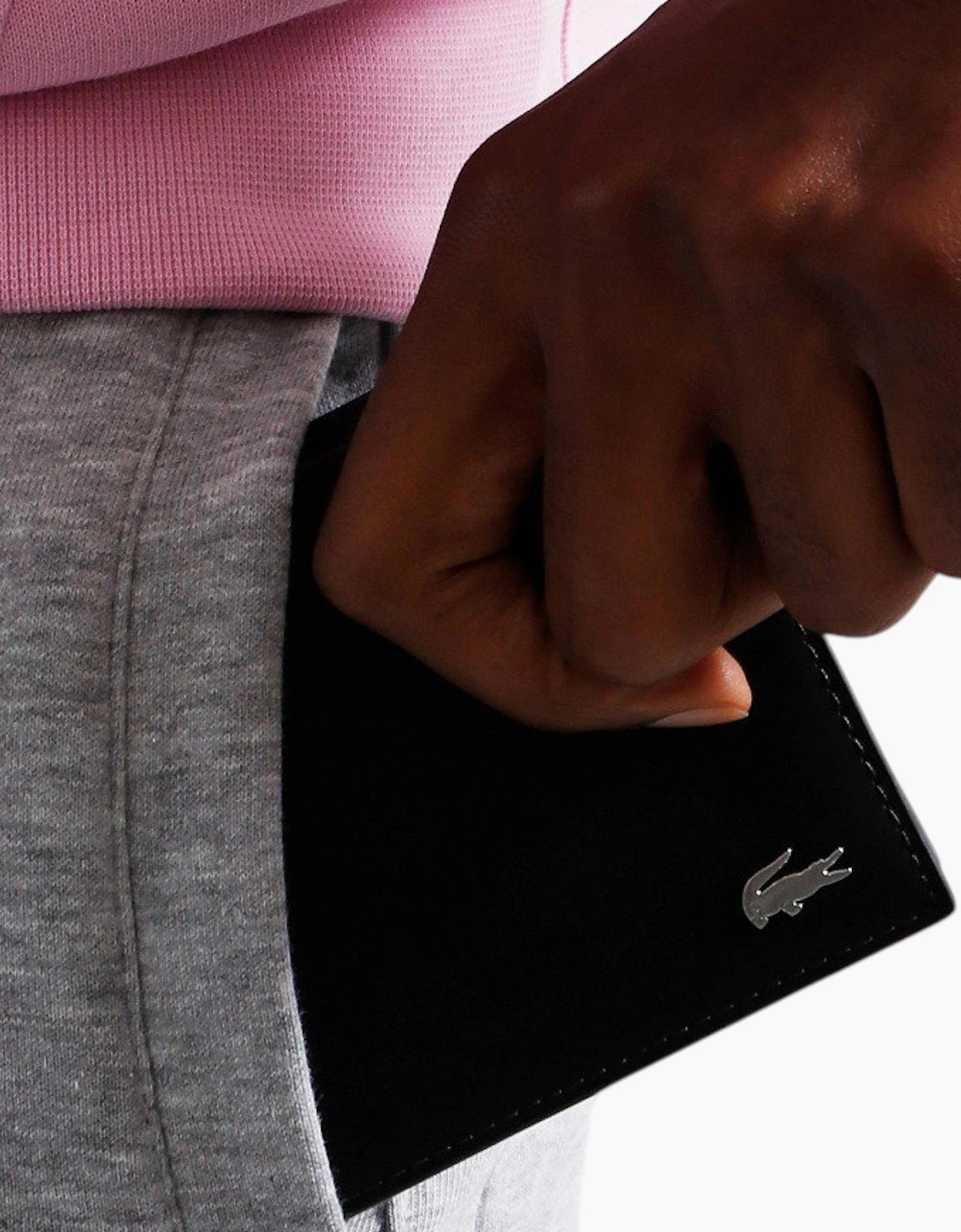 Lacoste Mens Wallet Genuine Leather Small Billfold Credit Card Holder Black
