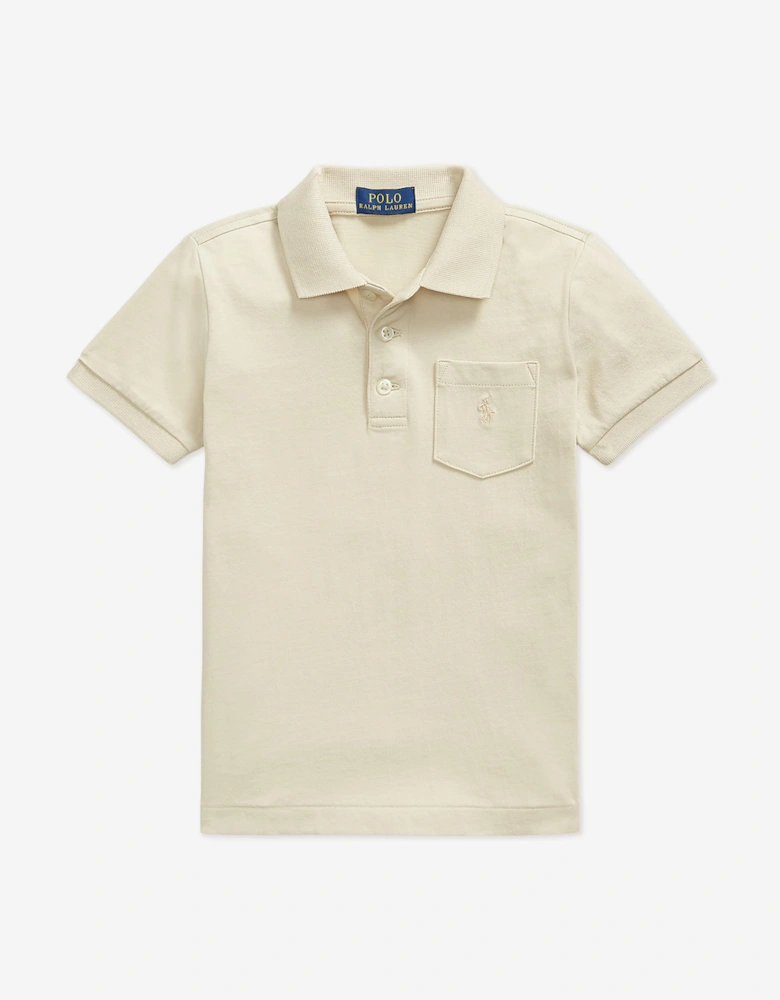 Ralph Lauren Boys Jersey Pocket Polo Shirt in Beige