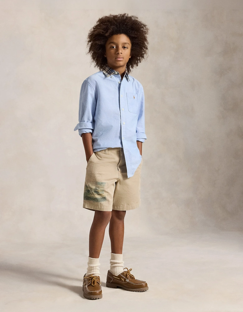 Ralph Lauren Boys Classic Oxford Shirt with Madras Collar in Blue