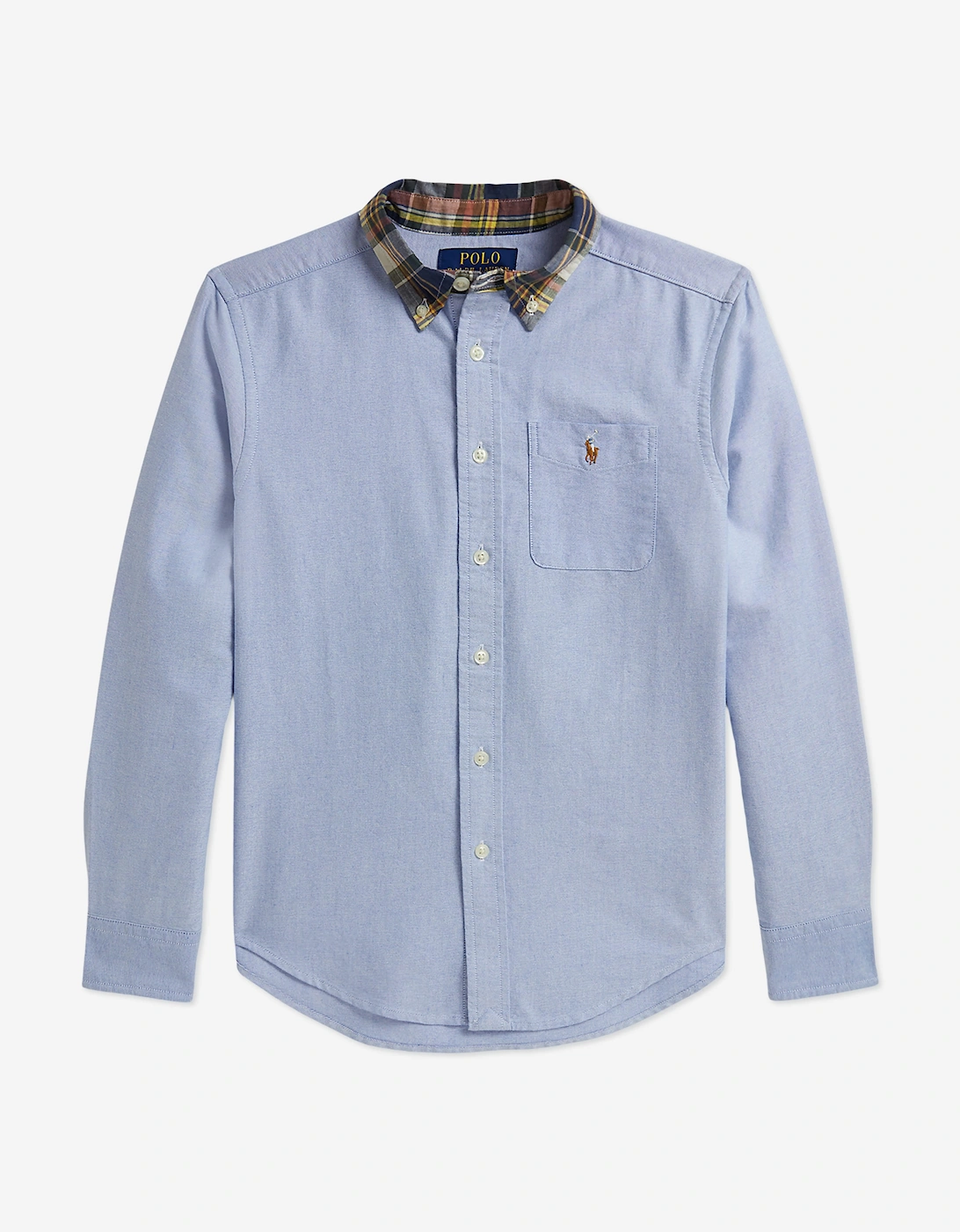 Ralph Lauren Boys Classic Oxford Shirt with Madras Collar in Blue