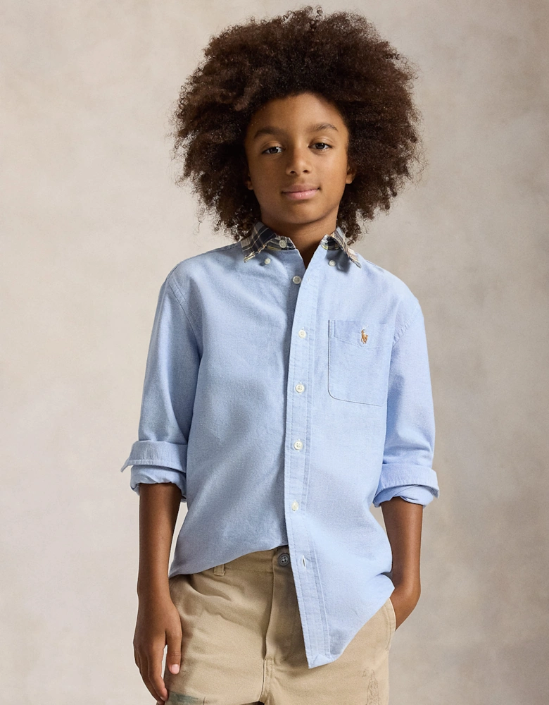 Ralph Lauren Boys Classic Oxford Shirt with Madras Collar in Blue