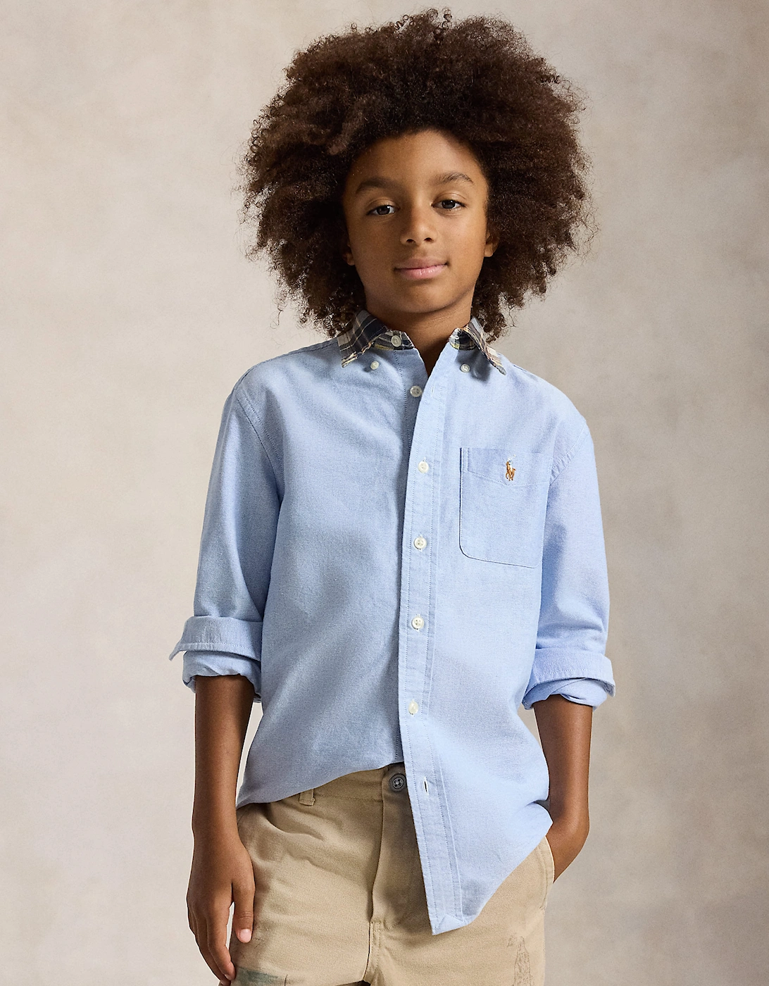 Ralph Lauren Boys Classic Oxford Shirt with Madras Collar in Blue