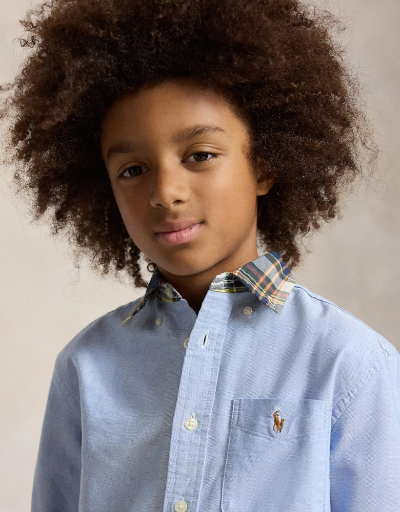 Ralph Lauren Boys Classic Oxford Shirt with Madras Collar in Blue