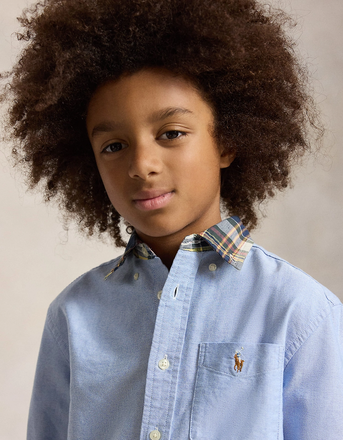Ralph Lauren Boys Classic Oxford Shirt with Madras Collar in Blue