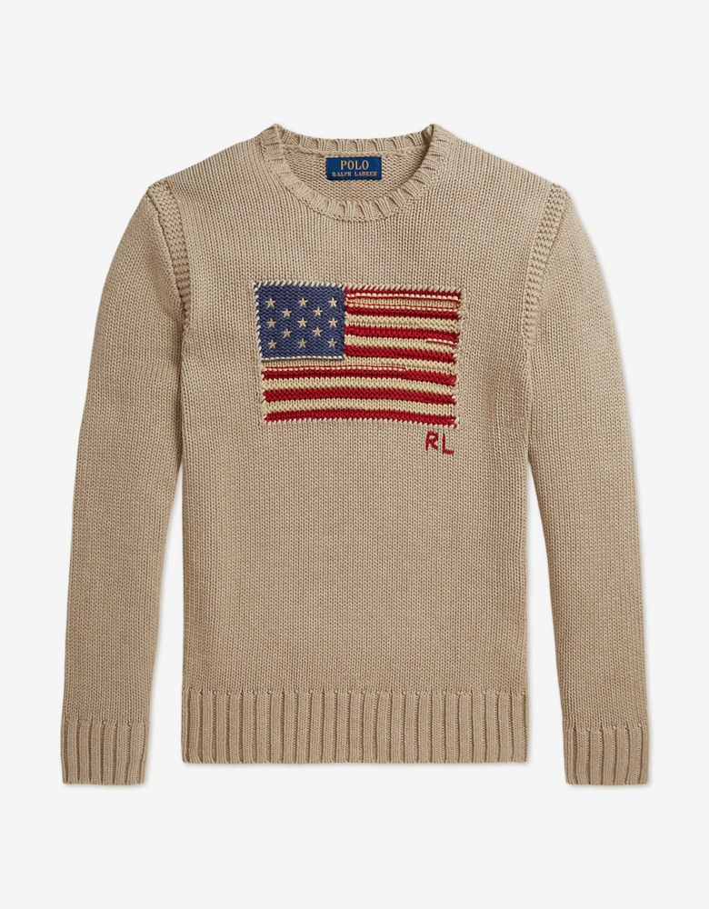 Ralph Lauren Boys Iconic Flag Jumper in Beige