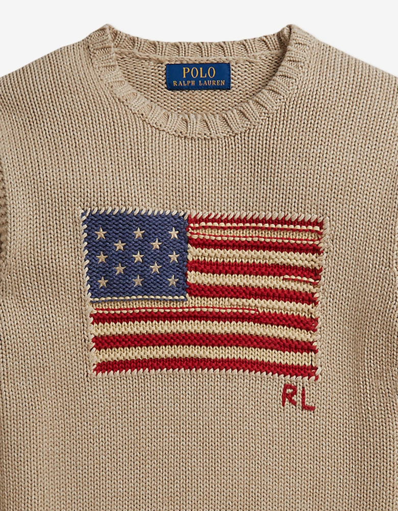 Ralph Lauren Boys Iconic Flag Jumper in Beige
