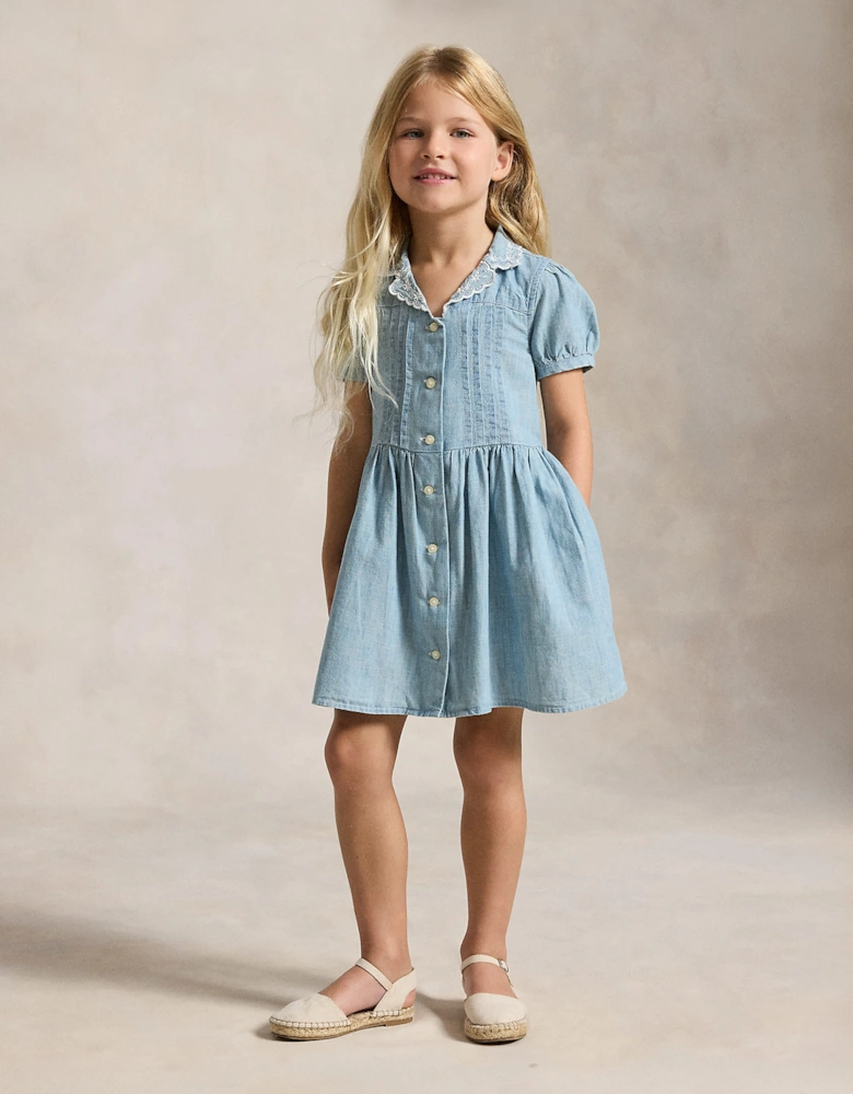 Ralph Lauren Girls Chambray Shirt Dress in Blue