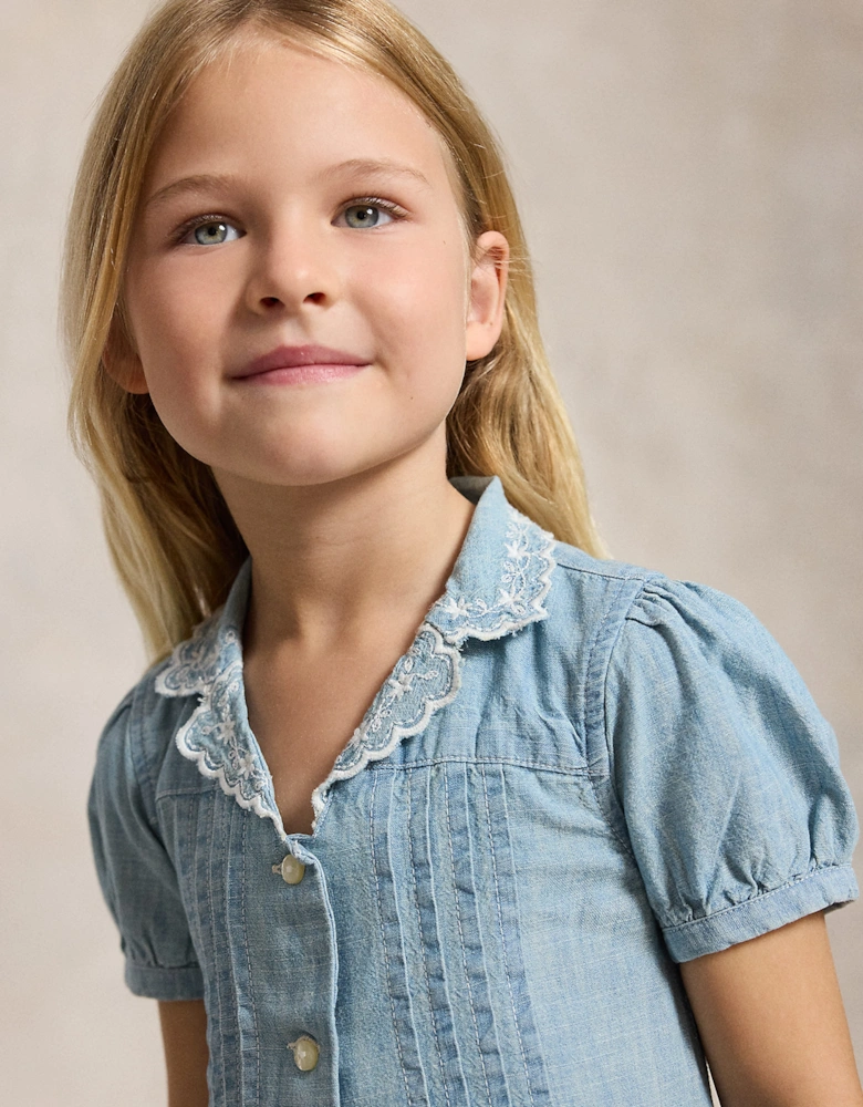 Ralph Lauren Girls Chambray Shirt Dress in Blue