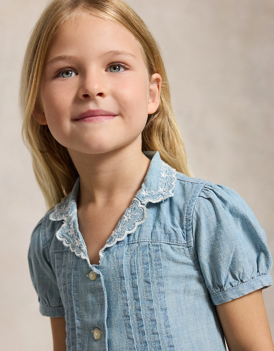Ralph Lauren Girls Chambray Shirt Dress in Blue
