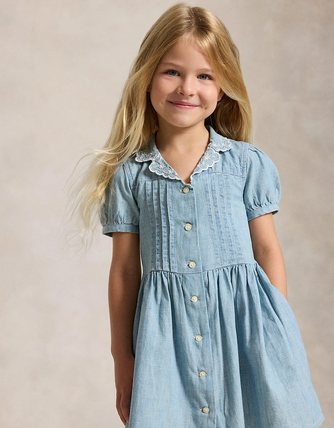 Ralph Lauren Girls Chambray Shirt Dress in Blue