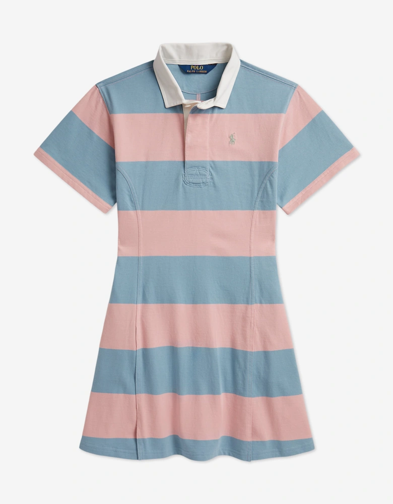 Ralph Lauren Girls Striped Fit and Flare Jersey Dress in Blue