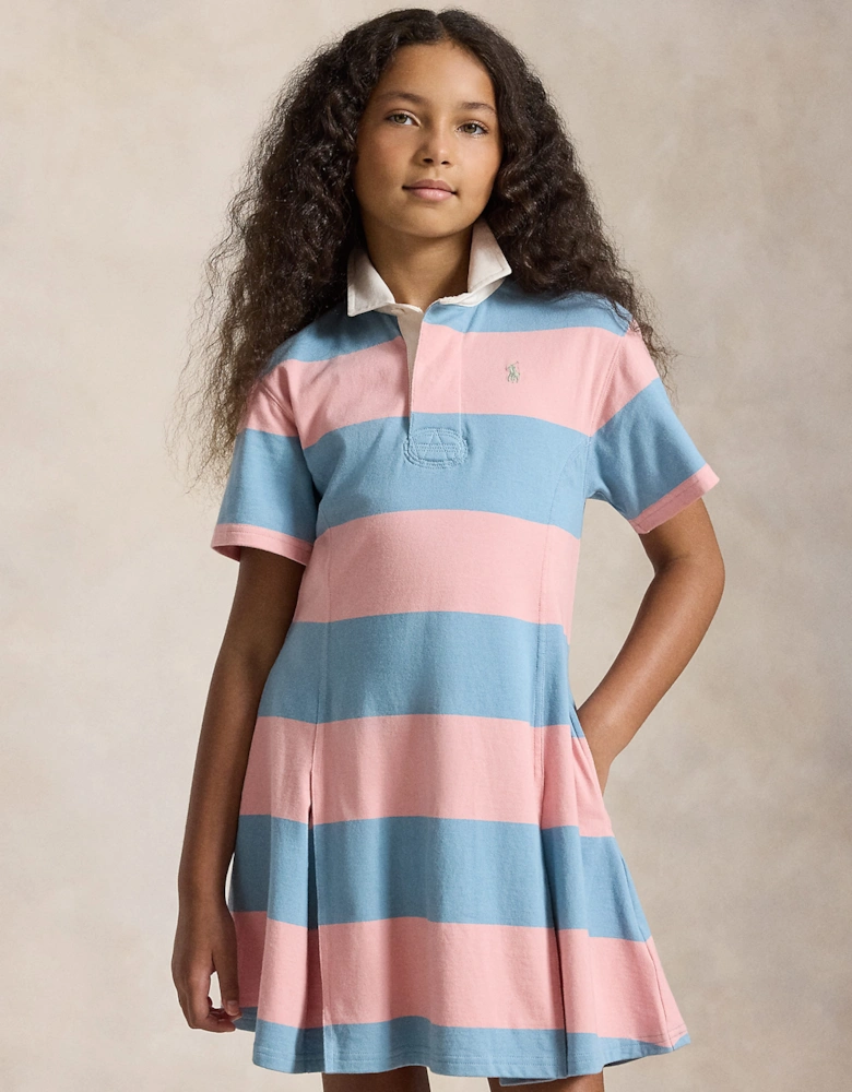 Ralph Lauren Girls Striped Fit and Flare Jersey Dress in Blue