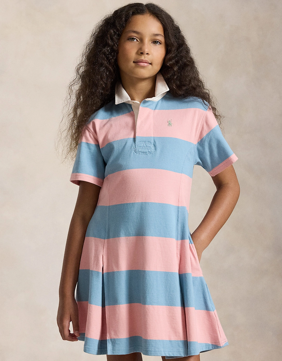 Ralph Lauren Girls Striped Fit and Flare Jersey Dress in Blue