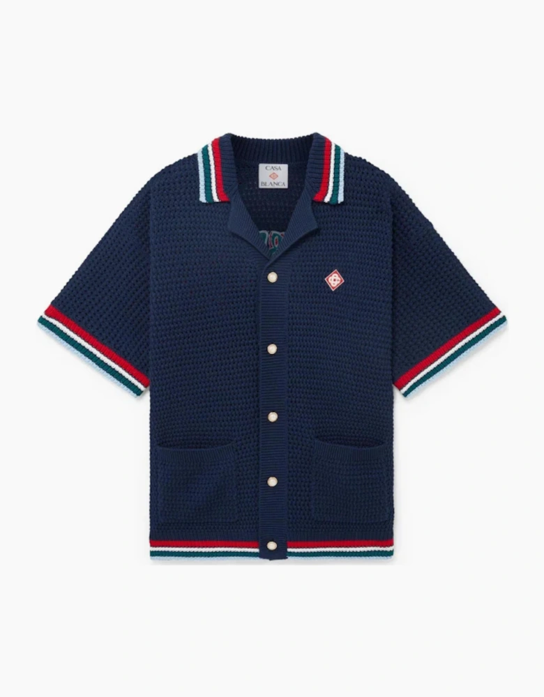 CASABLANCA GOTHIC SHORT SLEEVE CROTCHET SHIRT NAVY