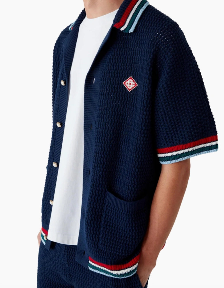 CASABLANCA GOTHIC SHORT SLEEVE CROTCHET SHIRT NAVY
