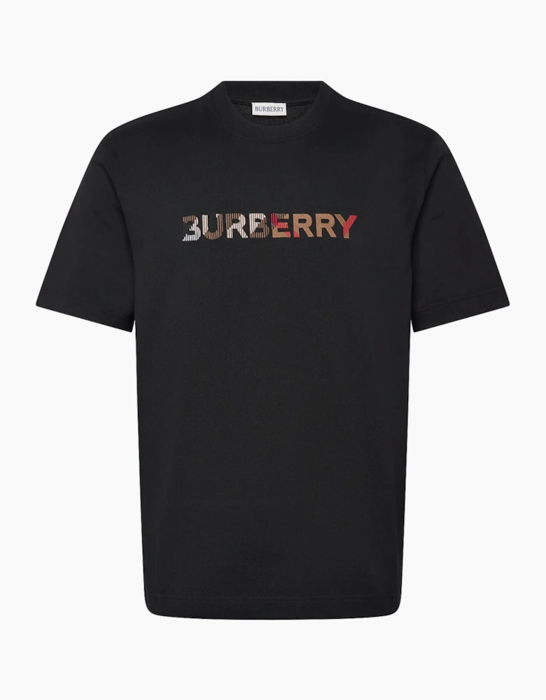 BURBERRY EMBROIDERED CHECK LOGO TEE BLACK