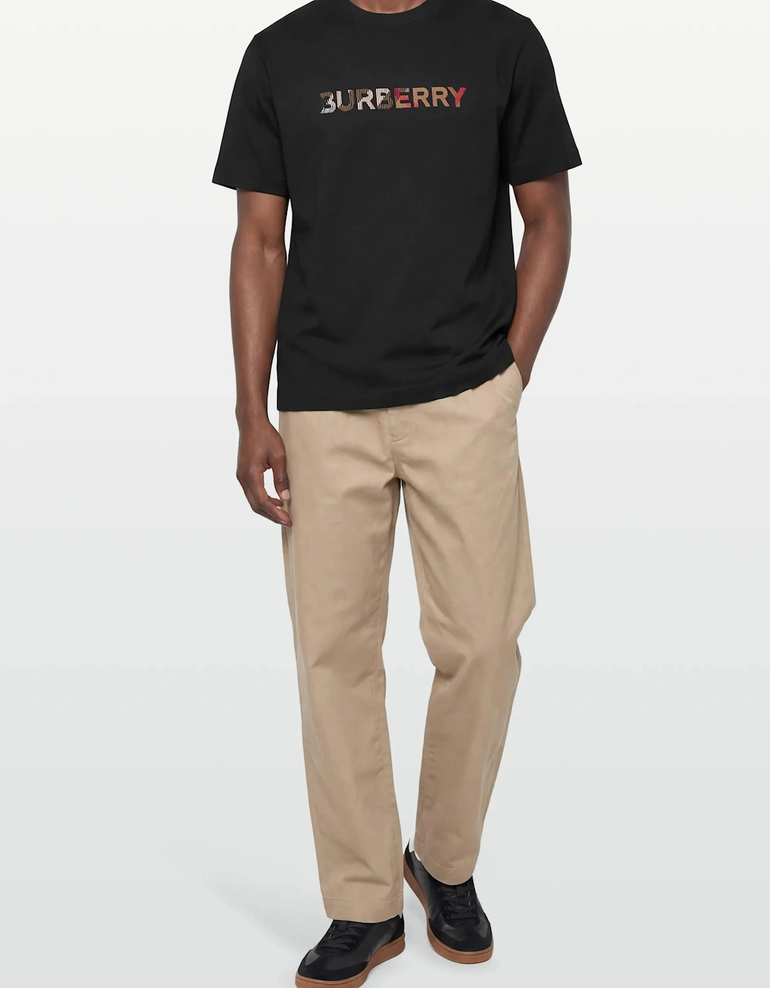BURBERRY EMBROIDERED CHECK LOGO TEE BLACK