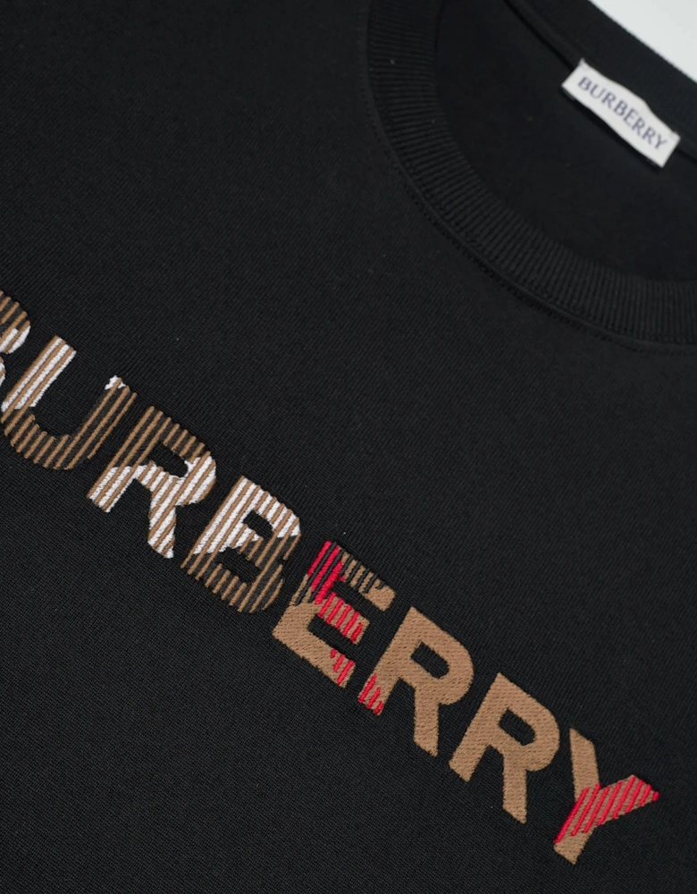 BURBERRY EMBROIDERED CHECK LOGO TEE BLACK