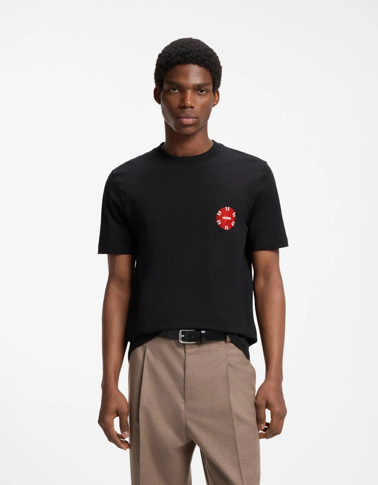 HUGO Datril Mens Cotton-jersey T-shirt with poker-chip print  - Black 001
