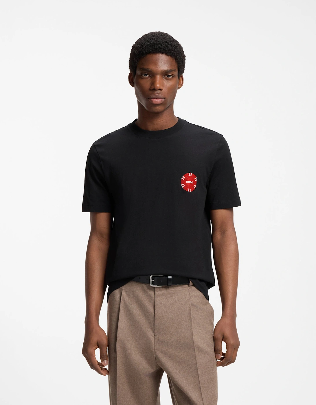 HUGO Datril Mens Cotton-jersey T-shirt with poker-chip print  - Black 001, 5 of 4
