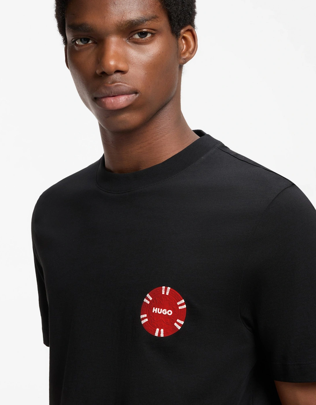 HUGO Datril Mens Cotton-jersey T-shirt with poker-chip print  - Black 001