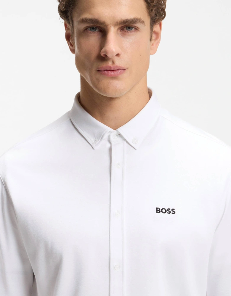 BOSS Green ST Motion Mens Long Sleeve shirt in cotton jersey with natural stretch - White 100