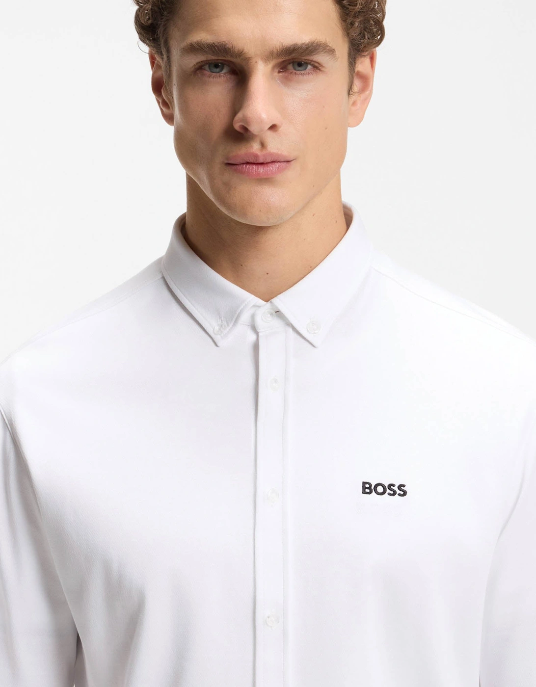 BOSS Green ST Motion Mens Long Sleeve shirt in cotton jersey with natural stretch - White 100