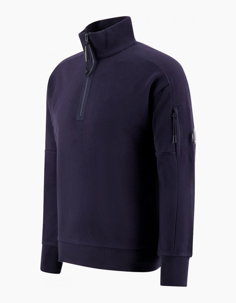 Cotton Lens Logo Quarter Zip Navy Sweatshirt