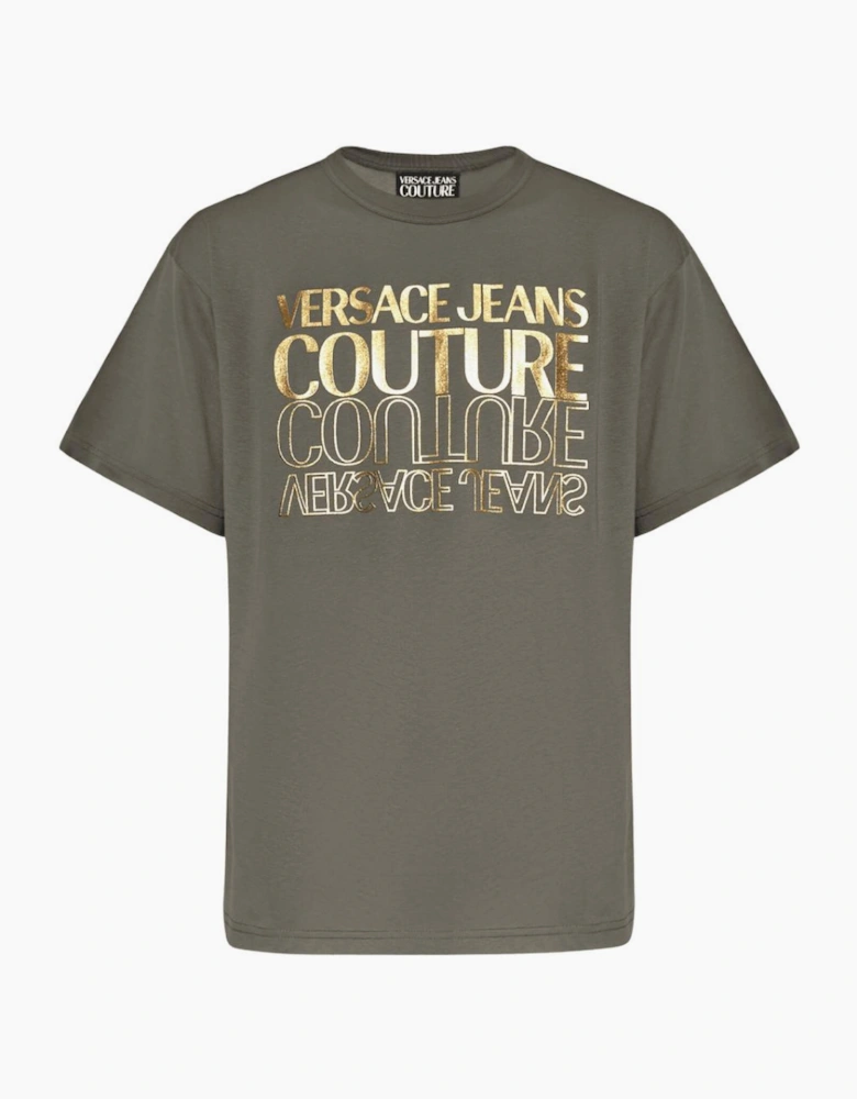 Cotton Mirrored Logo Khaki/Gold T-Shirt