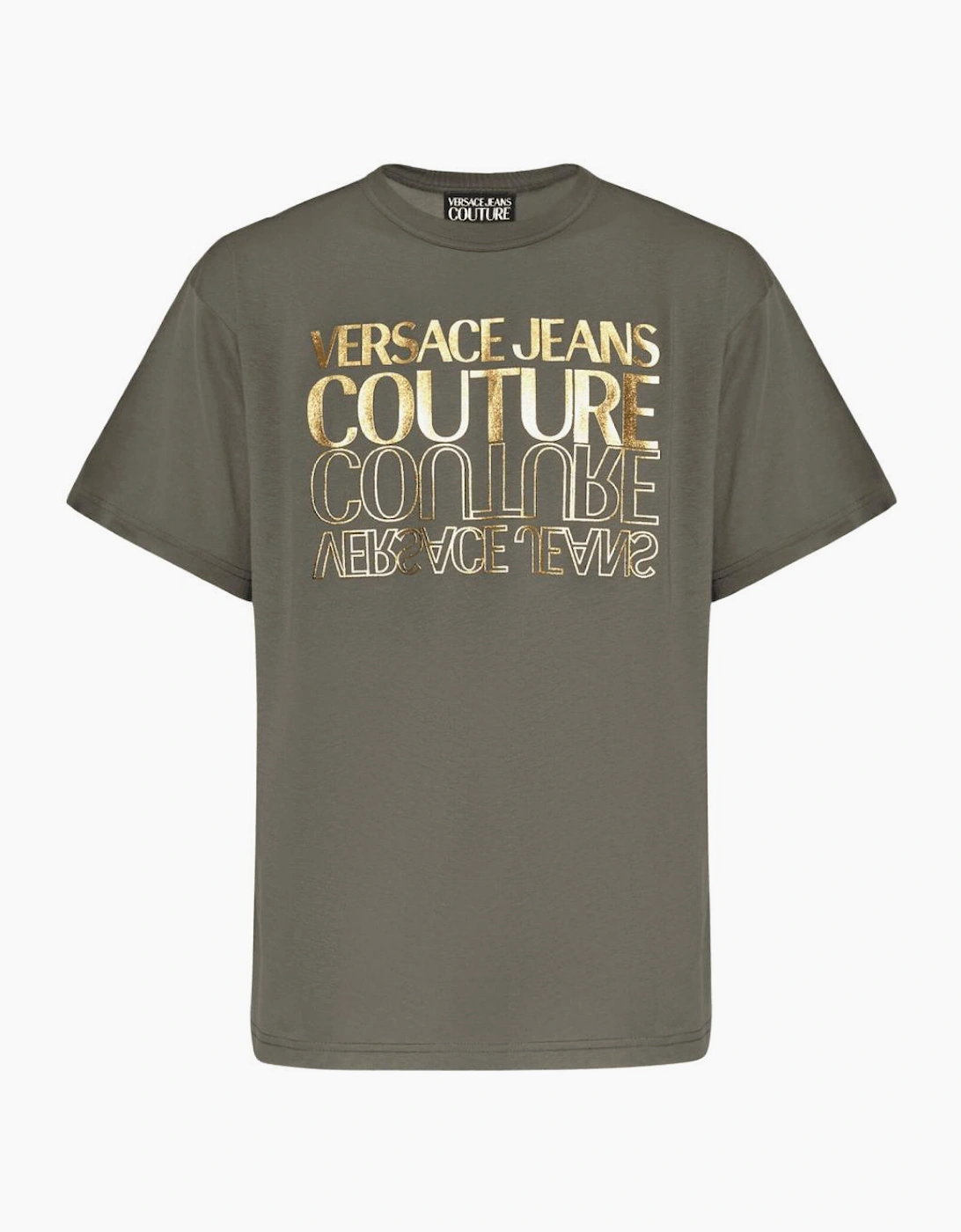 Cotton Mirrored Logo Khaki/Gold T-Shirt