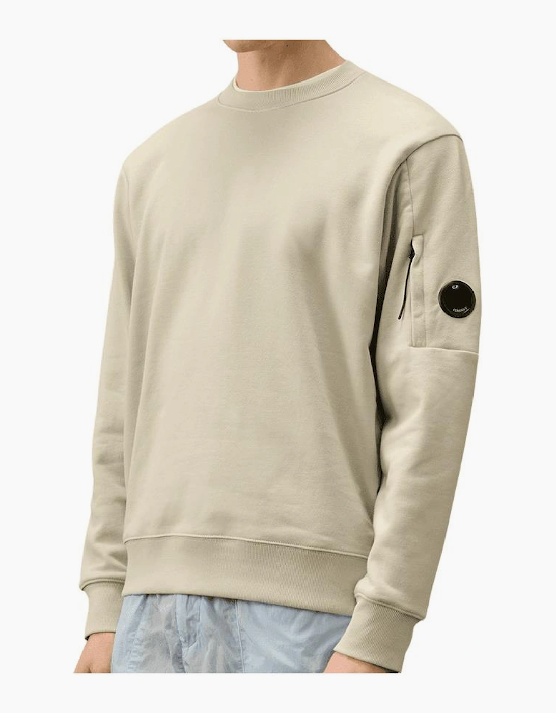 Cotton Lens Logo Crew Neck Beige Sweatshirt