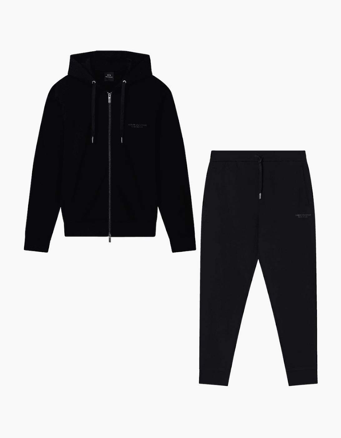 Cotton Tonal Logo Black Zip Hooded Tracksuit