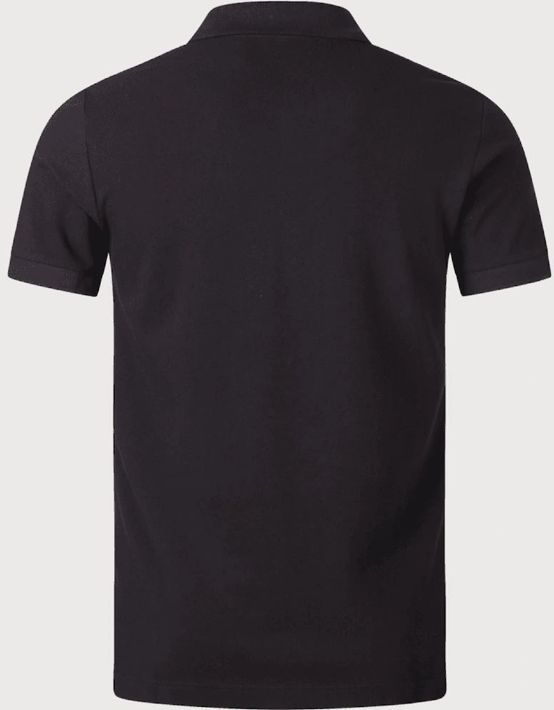 Cotton Printed Logo Zip Black Polo Shirt