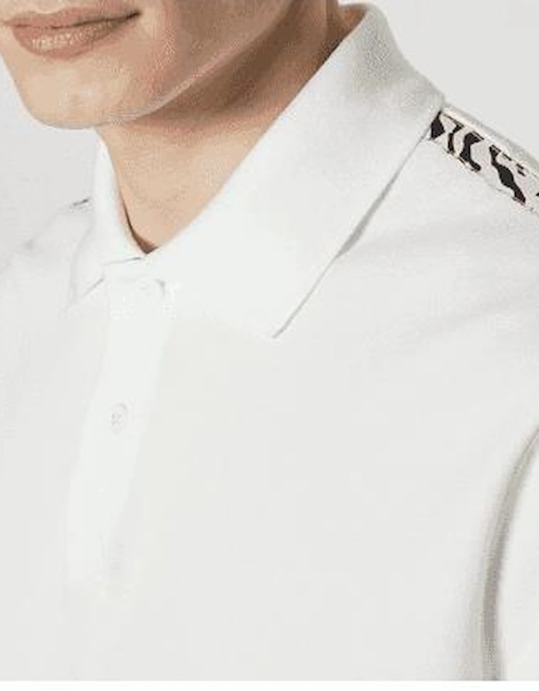 Cotton Shoulder Print White Polo Shirt
