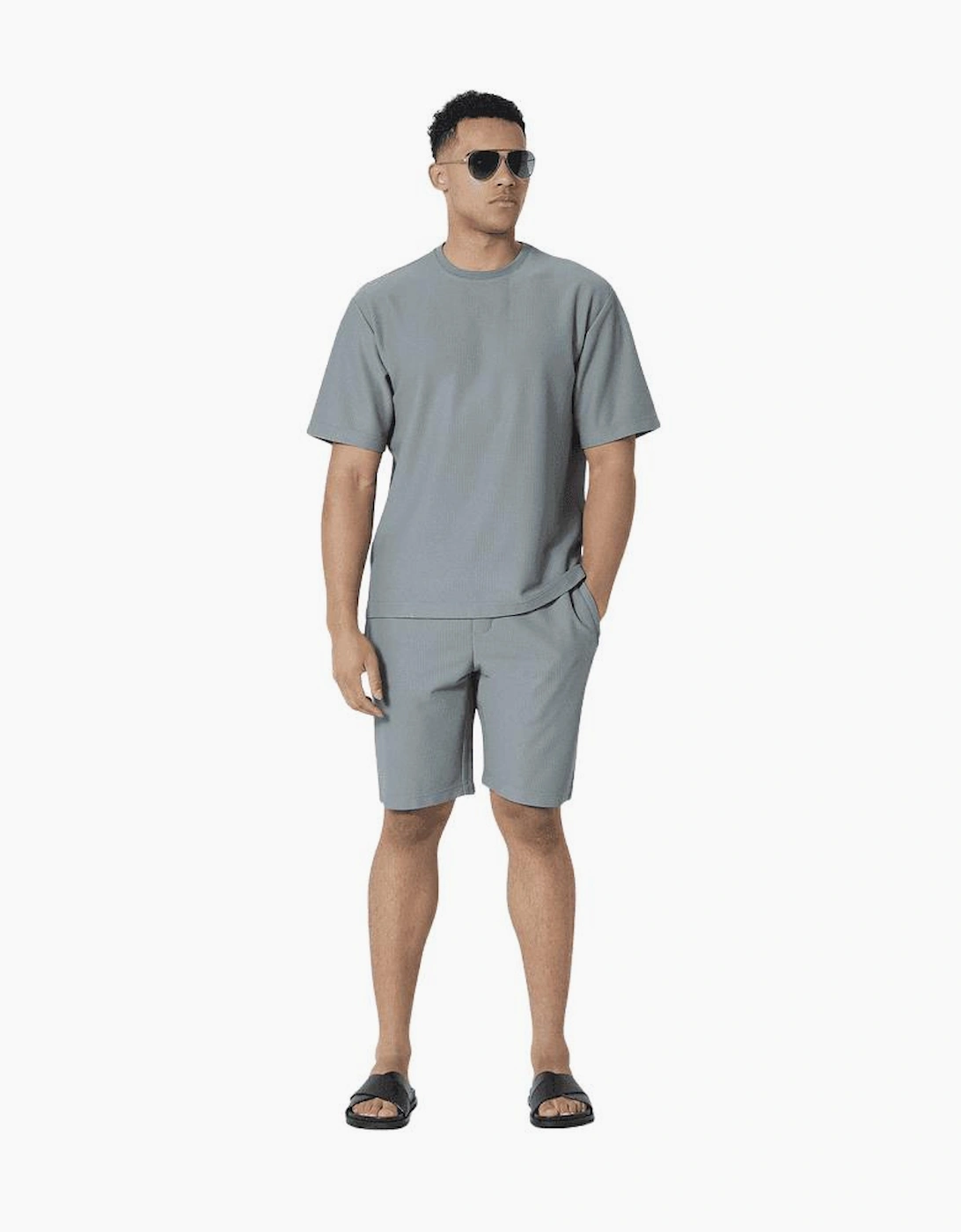 Aspwell Welland Waffle Textured Cool Grey Shorts Set