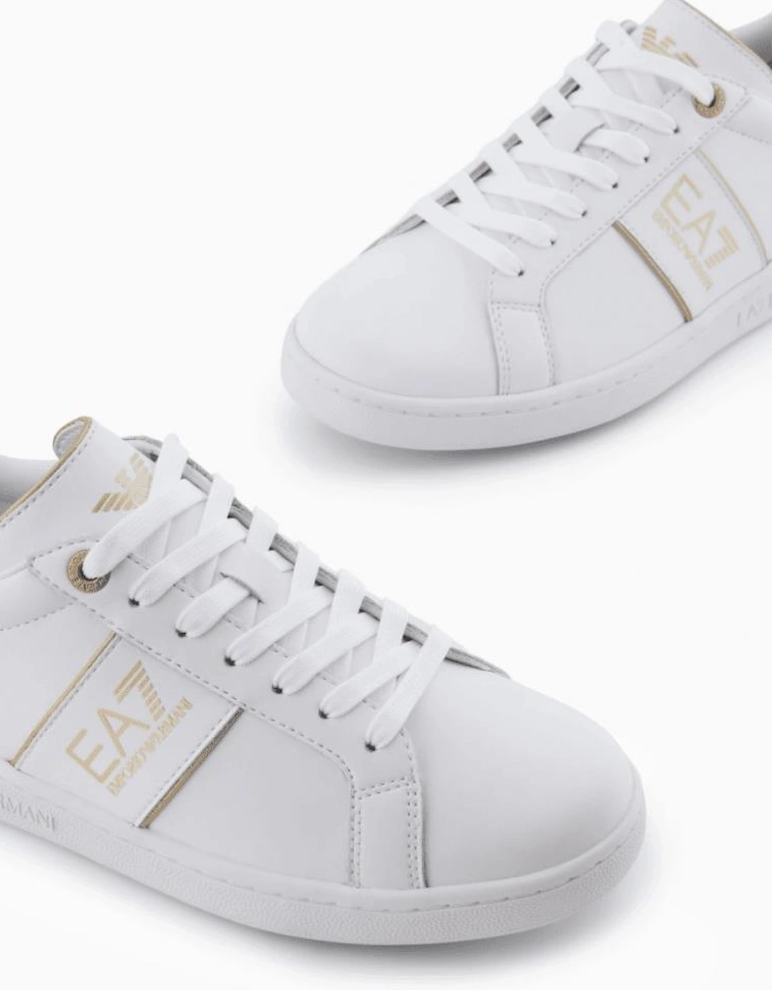 Lace Up White/Gold Leather Trainer