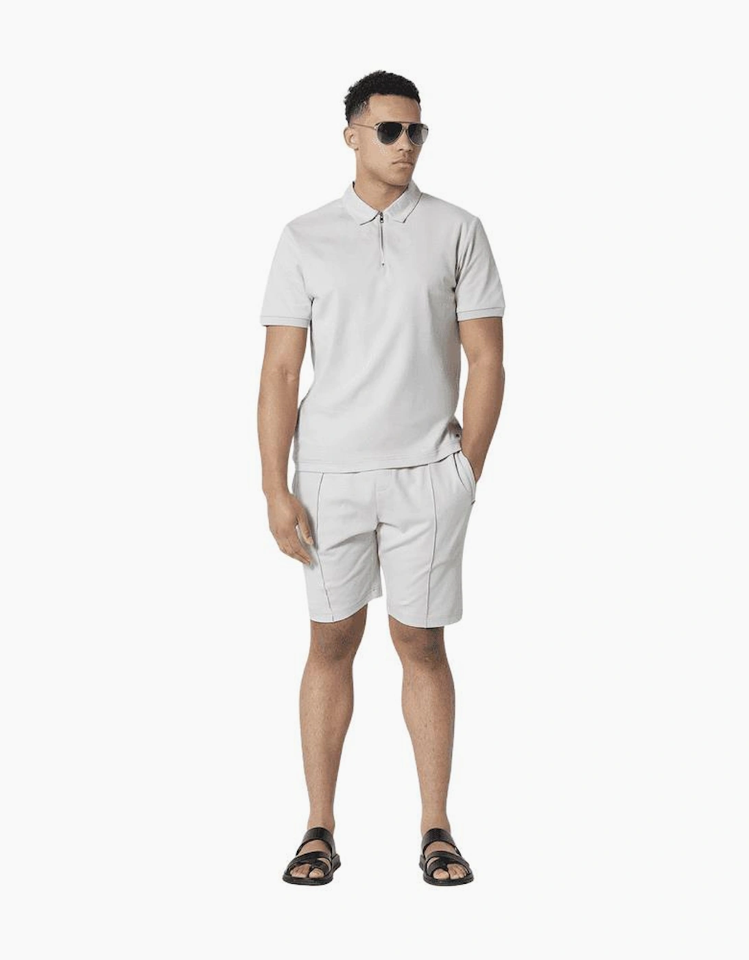 Kitmat Nelmat Pleated Light Grey Polo Shirt Set
