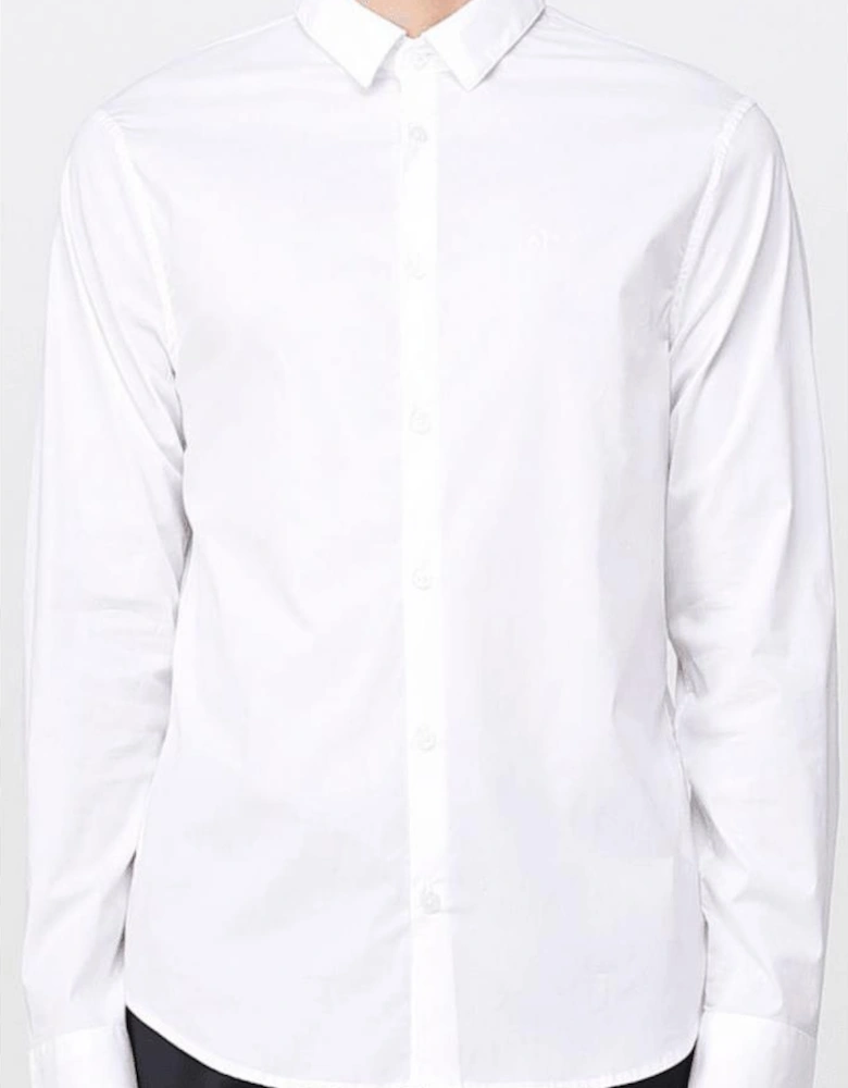 Embroidered Logo Button Up White Shirt