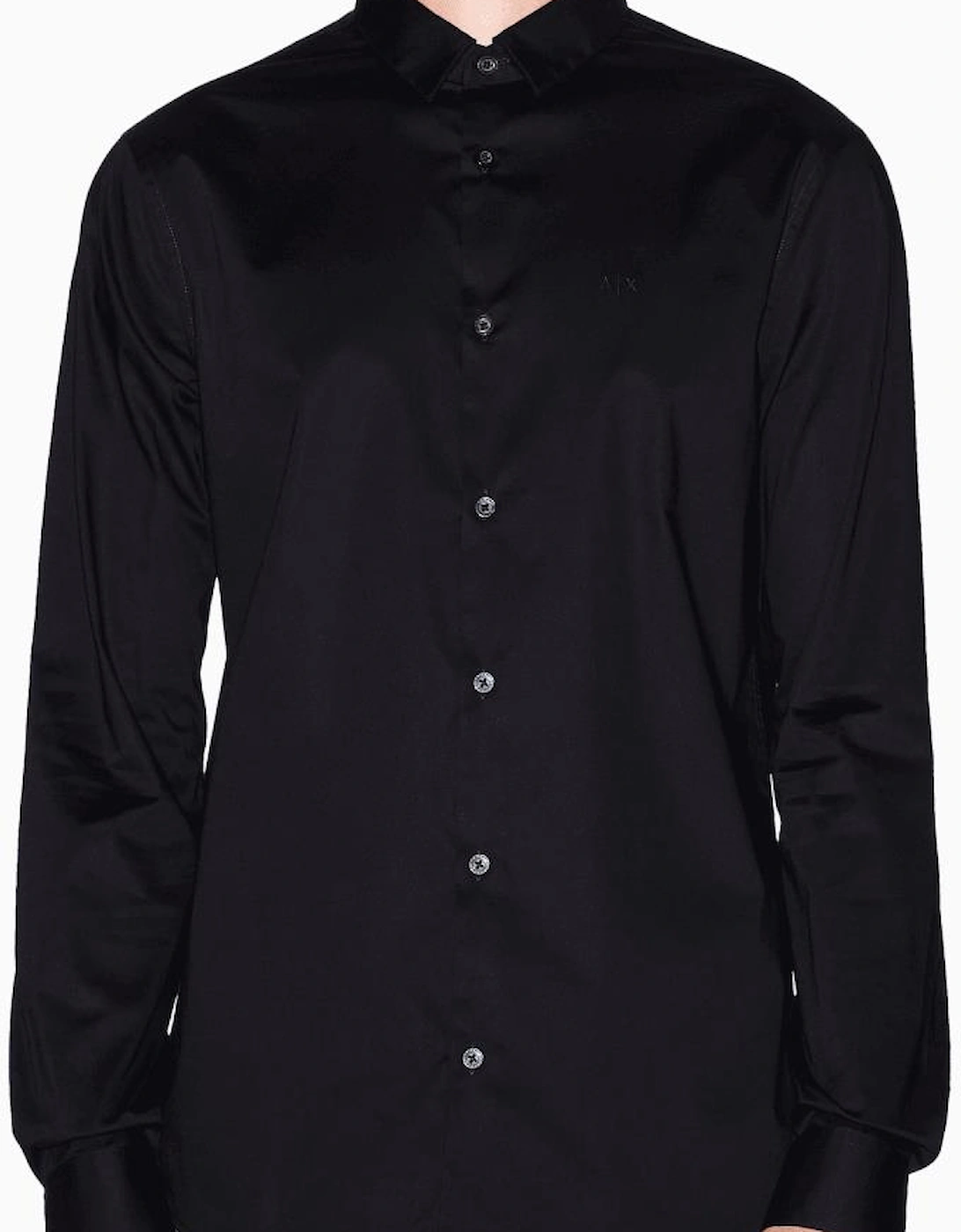 Embroidered Logo Button Up Black Shirt