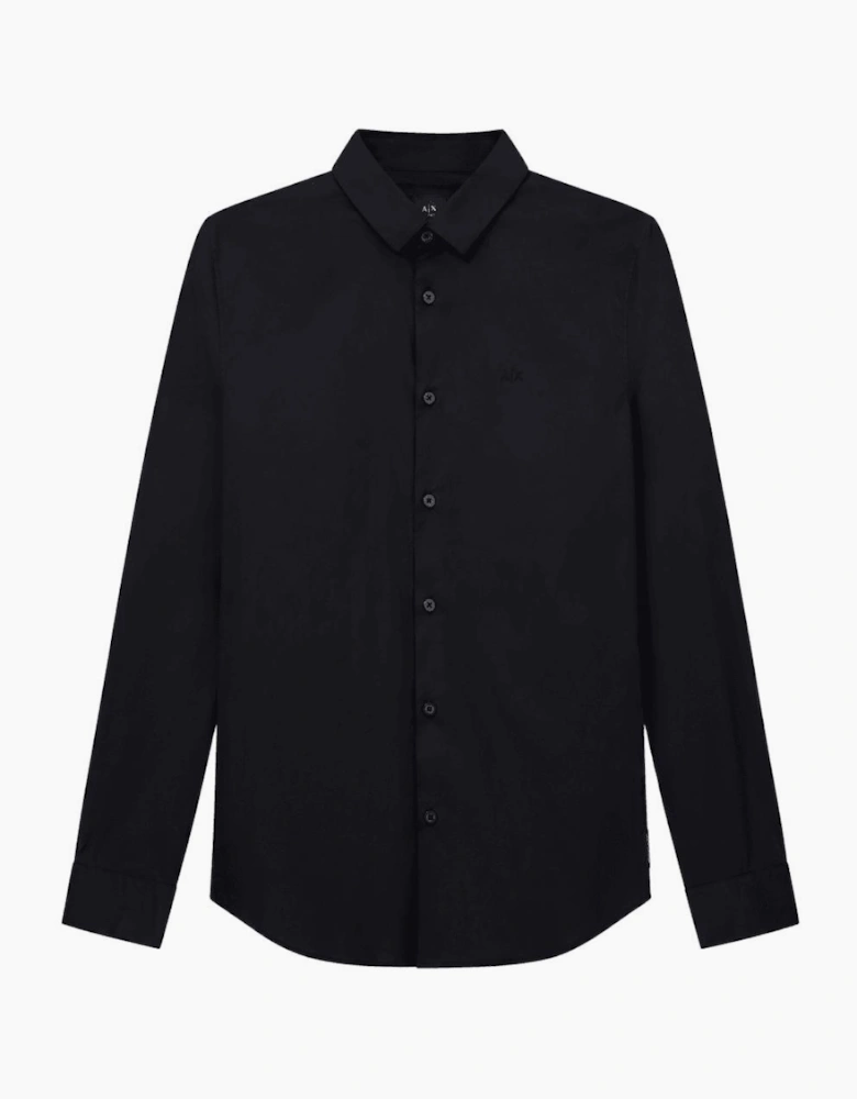 Embroidered Logo Button Up Black Shirt