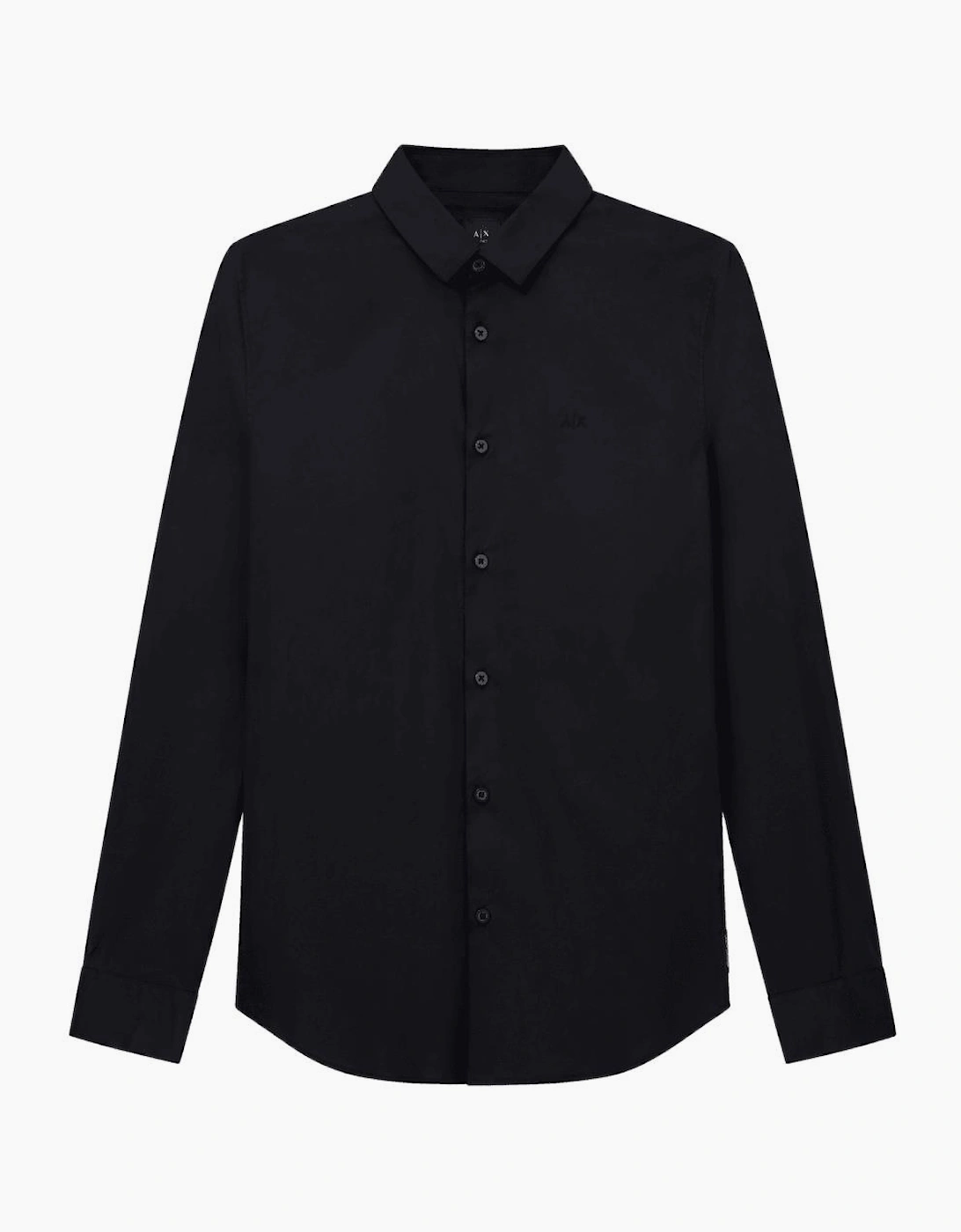 Embroidered Logo Button Up Black Shirt