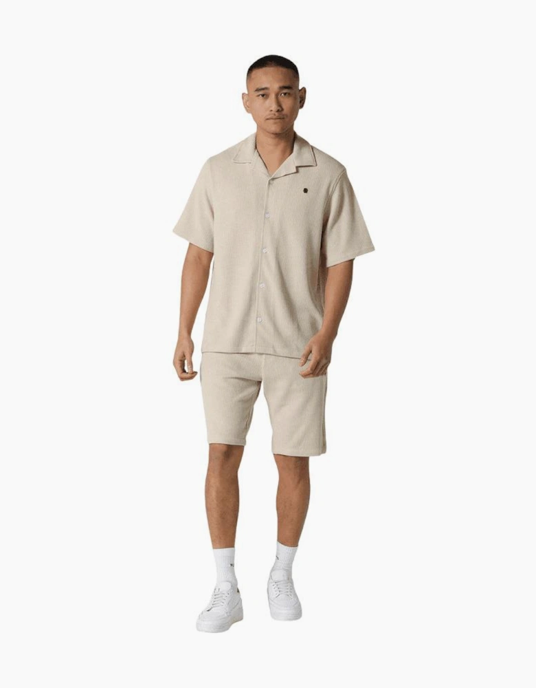 Ako Moko Ribbed Textured Beige Shirt Set