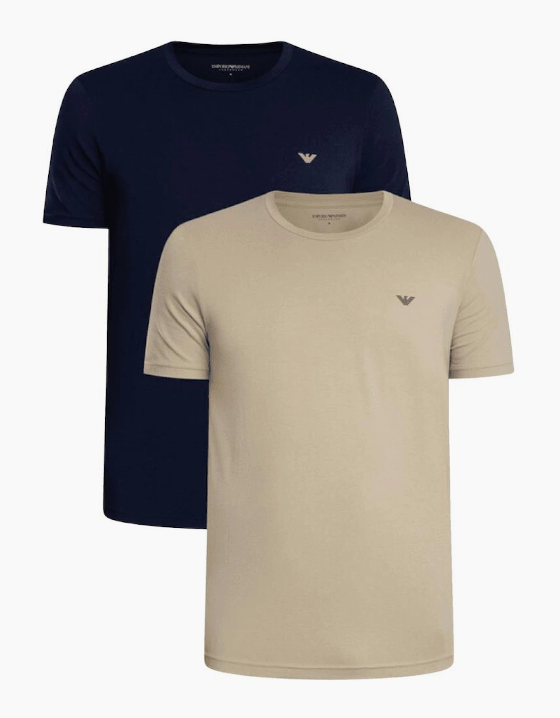 Cotton 2-Pack Round Neck Eagle Logo Navy/Beige T-Shirt