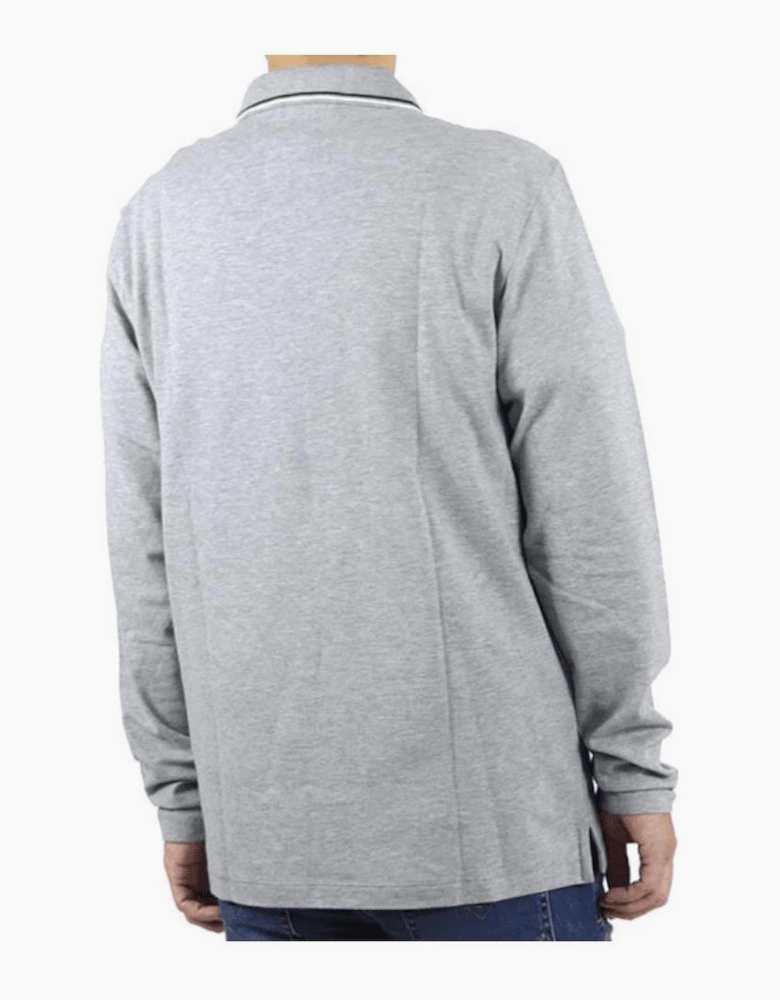 Cotton Striped Collar Grey Long Sleeve Polo Shirt