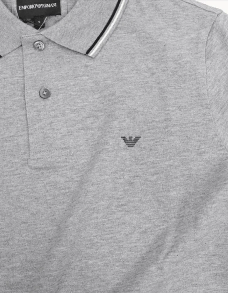 Cotton Striped Collar Grey Long Sleeve Polo Shirt