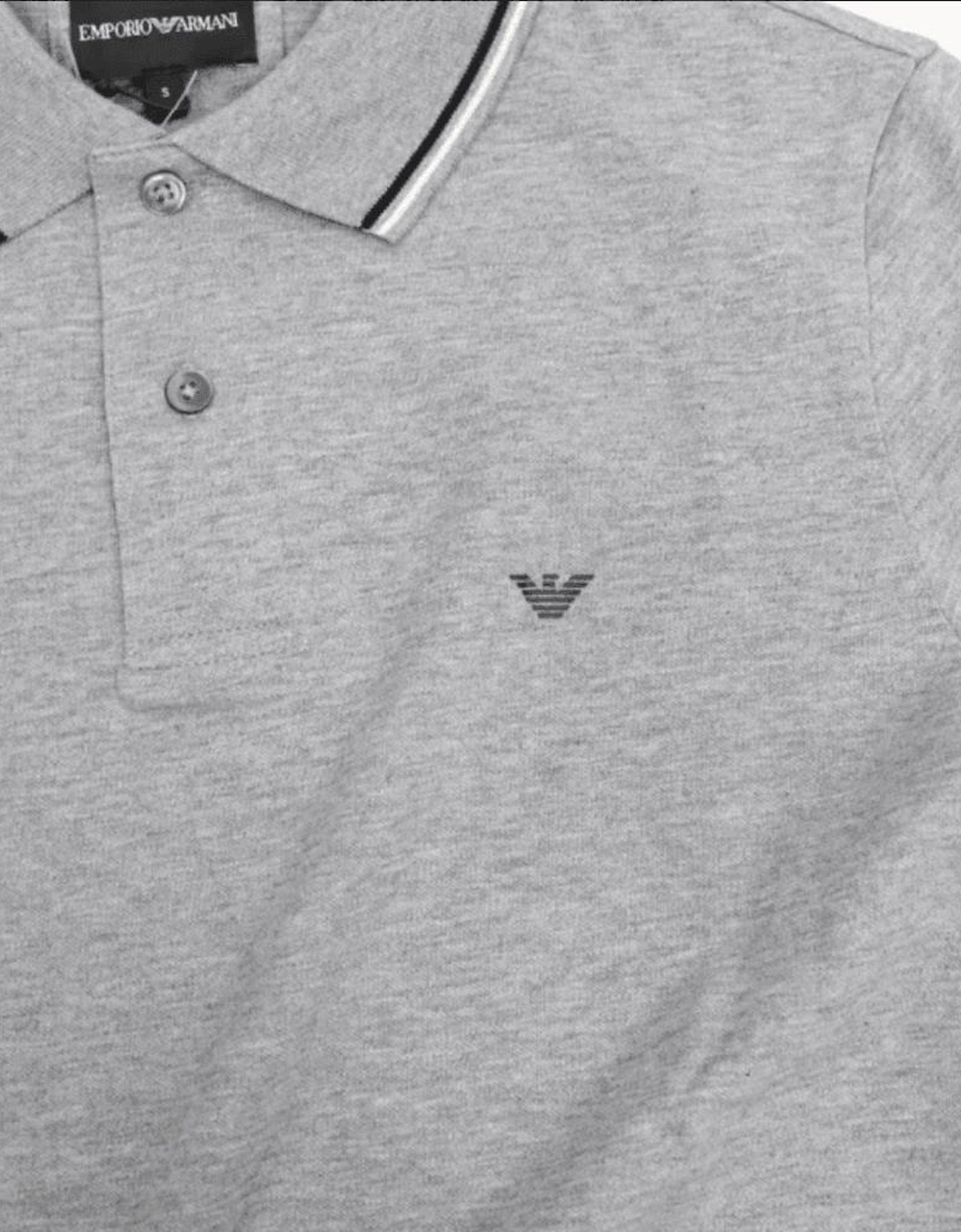 Cotton Striped Collar Grey Long Sleeve Polo Shirt