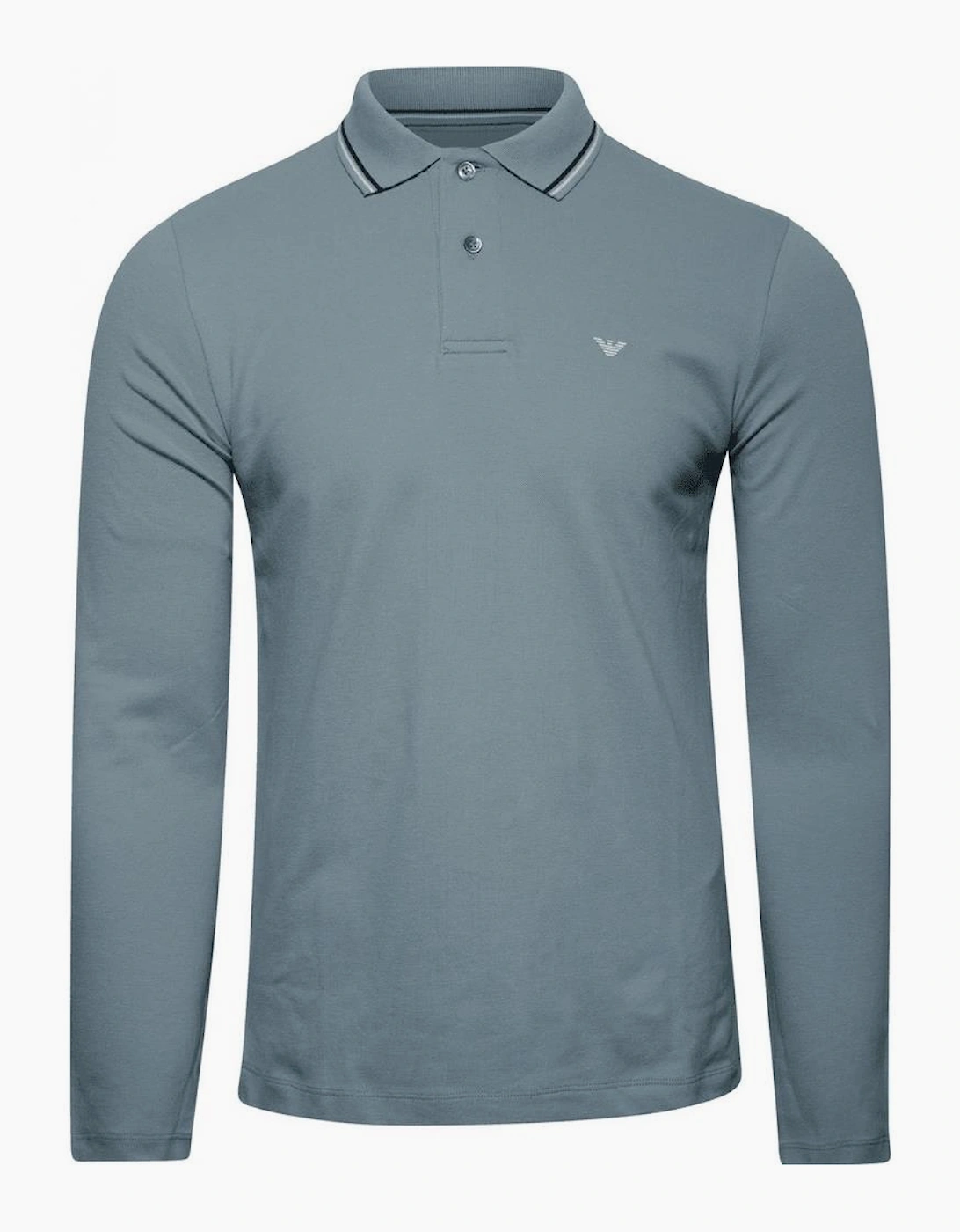 Cotton Striped Collar Light Green Long Sleeve Polo Shirt