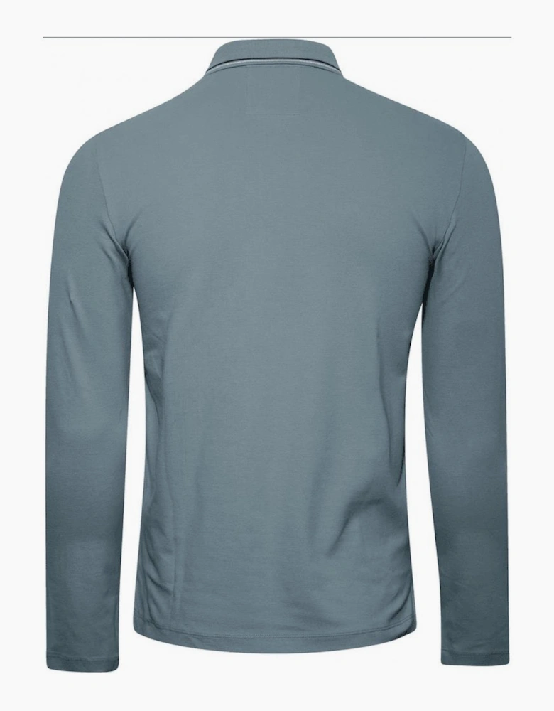 Cotton Striped Collar Light Green Long Sleeve Polo Shirt