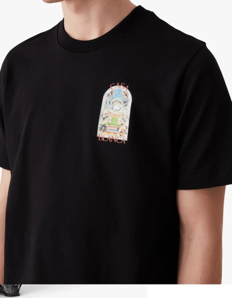 Tennis Landscape Regular Fit Black T-Shirt