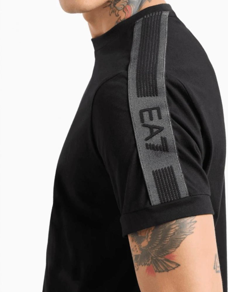 Taped Shoulder Logo Black T-Shirt